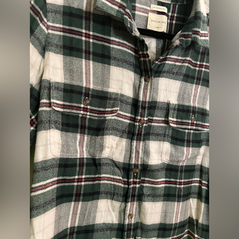 American Eagle Plaid Button Down White Green Wome… - image 3